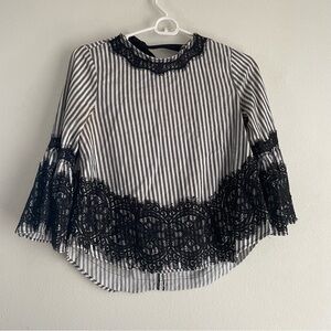 Zara striped and laced 3/4 sleeve blouse with black back tie